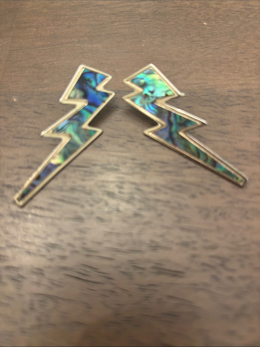 Abalone Lightning Bolt Earrings - Iridescent Teal Blue
